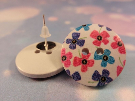 Preview: Blumen Knopf Ohrstecker Holz Blüte Flower